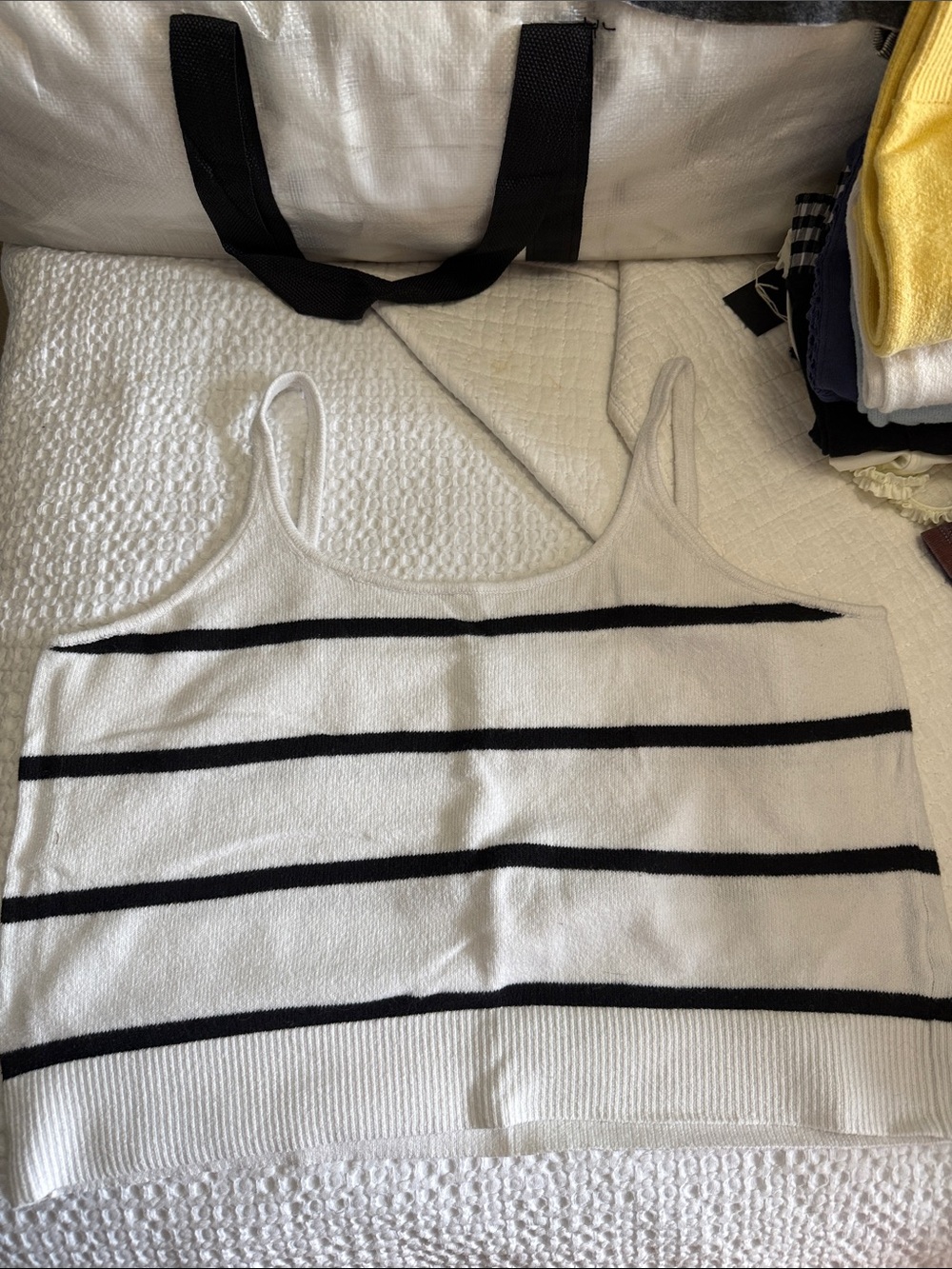 Old Navy White and Black Striped Knit Tank Top